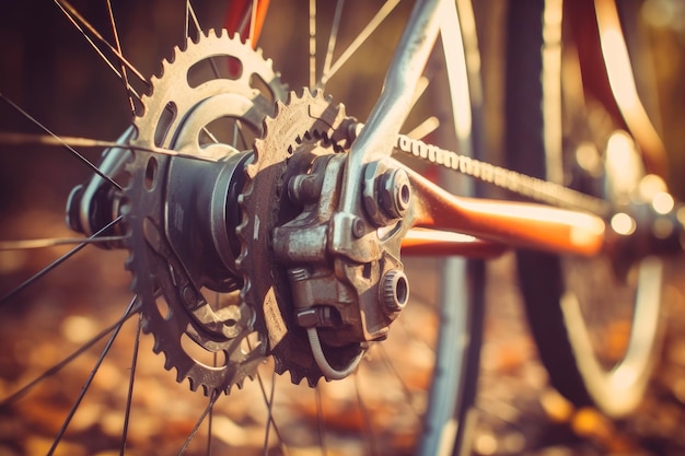 Close-up van het achterwiel van een fiets Generatieve AI