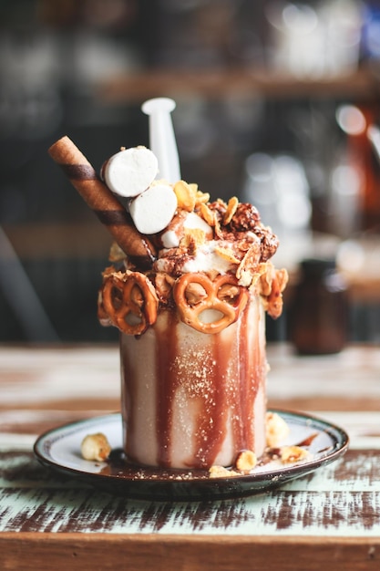 Close-up van het dessert op tafel