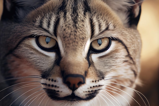 Close-up van het gezicht van de bobcat met zijn doordringende ogen en snorharen in focus