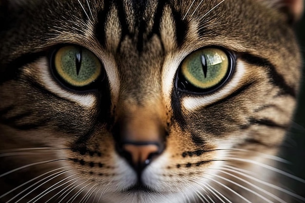 Close-up van het gezicht van een gestreepte kat Achtergrond op dieren