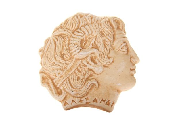 Close-up van het hoofd van Grieks standbeeld Geïsoleerd