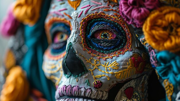 Close-up van het kleurrijke schedelbeeld Dag der Doden