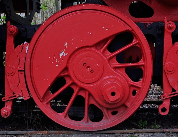 Foto close-up van het locomotiefwiel