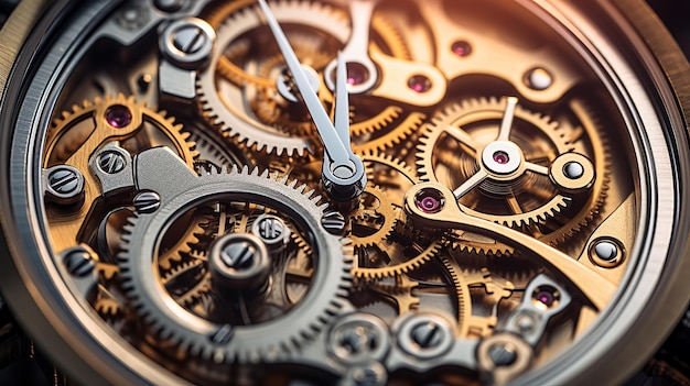 Foto close-up van het mechanisme van een horloge tijdconcept