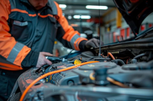 Close-up van het onderhoud van de motor van een elektrisch voertuig