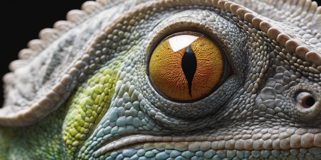Close-up van het oog van een groene kameleon