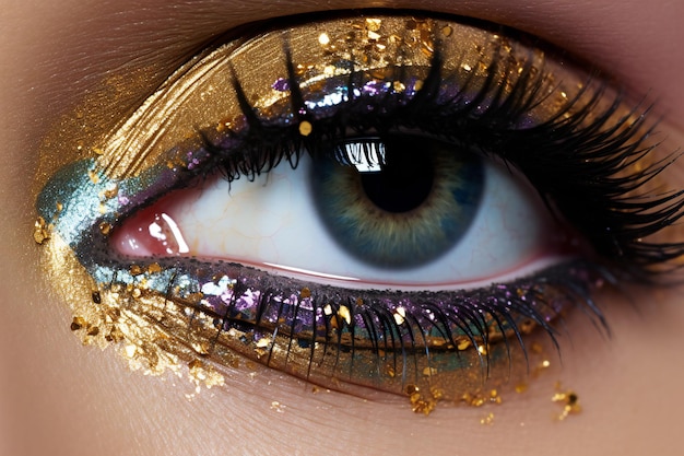 Close-up van het oog van een mooie vrouw met gouden make-up