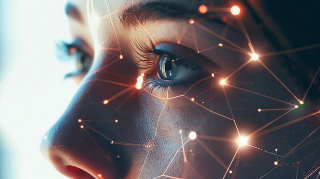 Close-up van het oog van een vrouw met digitale augmentatie