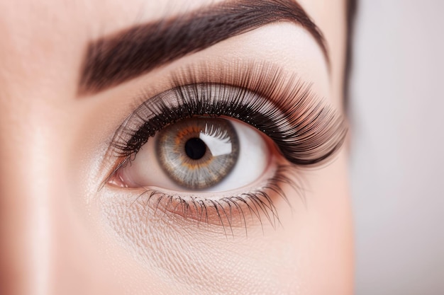 Close-up van het oog van een vrouw met lange valse wimpers extensies