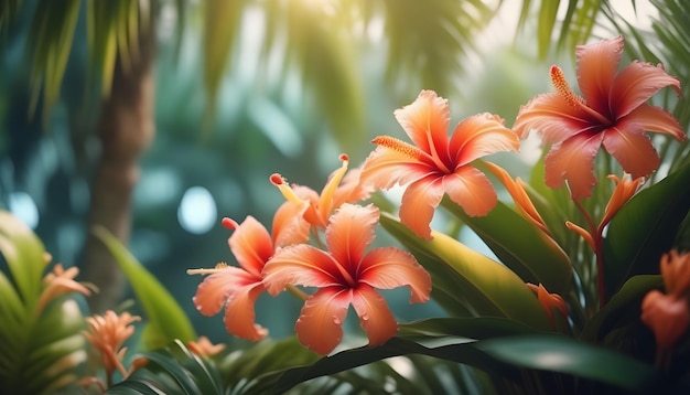 close-up van hibiscus tropische bloemen in een jungle achtergrond