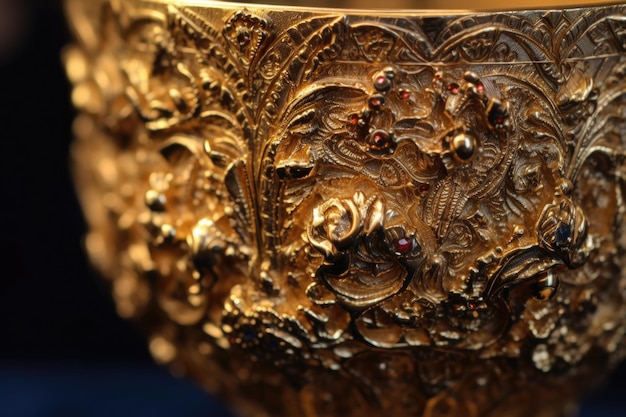 Close-up van ingewikkelde gouden beker details gemaakt met generatieve ai