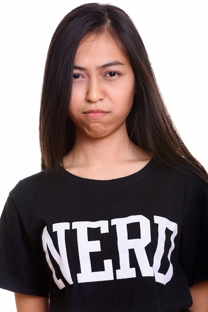 Close-up van jonge Aziatische tiener nerd meisje Steenbolk