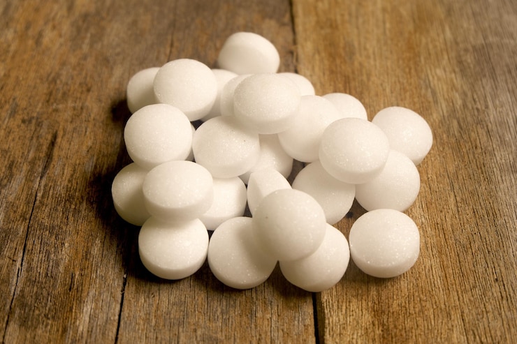 Foto close-up van kamferballen op tafel