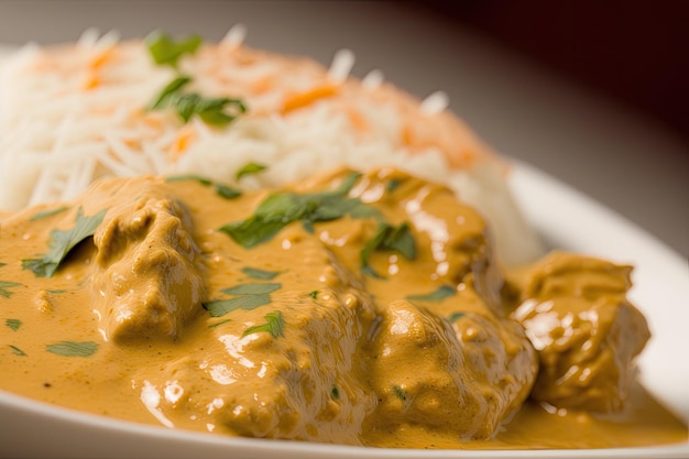 Close-up van kip tikka masala met mals vlees en romige saus gemaakt met generatieve ai