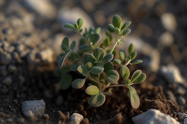 Close-up van kleine oregano plant op grond Generatieve AI