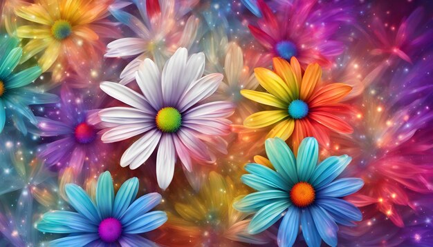 Close-up van kleurrijke daisy Regenboog bloem achtergrond met glitter