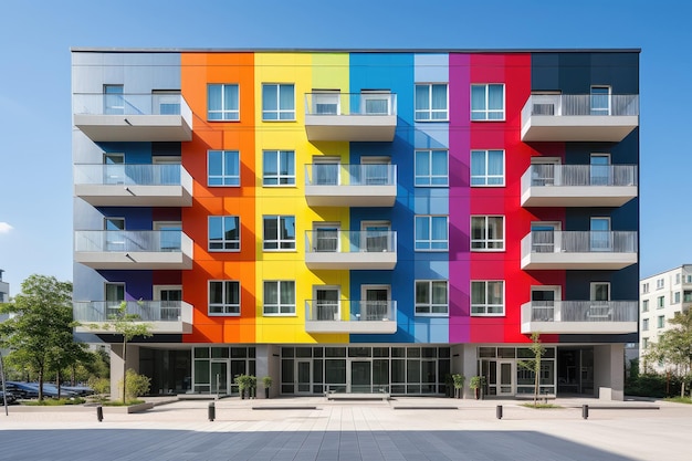 Foto close-up van kleurrijke gebouwen met moderne ramen