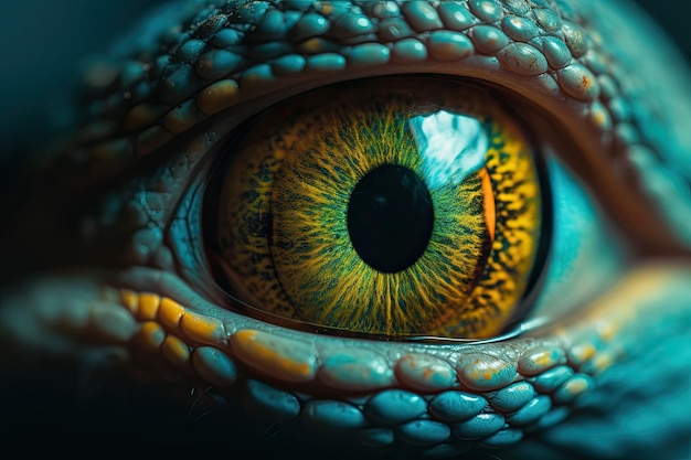 Close up van kleurrijke hagedis oog Een macro van een reptiel multi gekleurde oog Generatieve AI