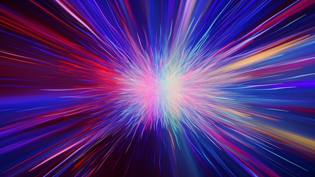 Close-up van kleurrijke neonlicht Trails elektrische storm heldere elektriciteit bliksem achtergrond abstract cyberpunk ontwerp generatieve AI