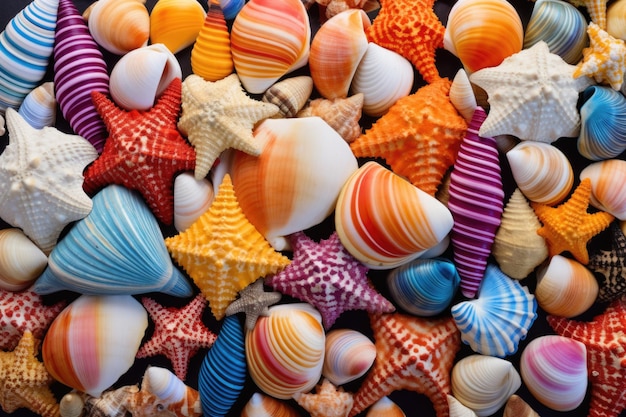 Foto close-up van kleurrijke schelpen verzameld op een strand