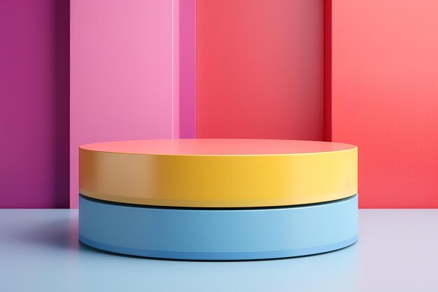 Close-up van kleurrijke voetstuk podium achtergrond voor product weergave in de stijl van een hard edge schilder in kleurrijke achtergrond met geometrische vormen en patronen