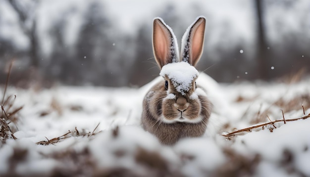 Close-up van konijntjesorenkonijn in sneeuw