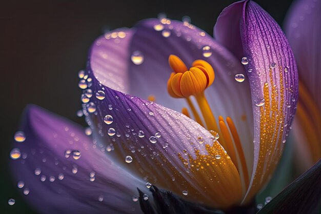 Close-up van krokusbloem met dauwdruppels op de bloemblaadjes