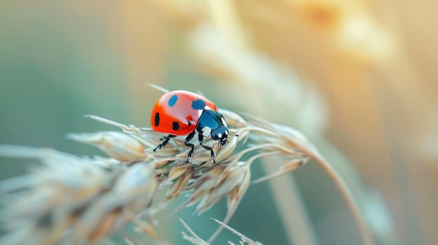 Close-up van ladybug op plant Natuur in de lente concept Generatieve Ai