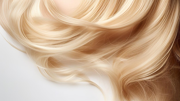 Close-up van lang vloeiend blond haar op wit