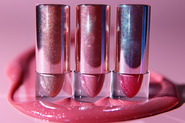 Close-up van lipglossproducten met sprankelende bokeh-achtergrond die de schoonheidsindustrie benadrukt