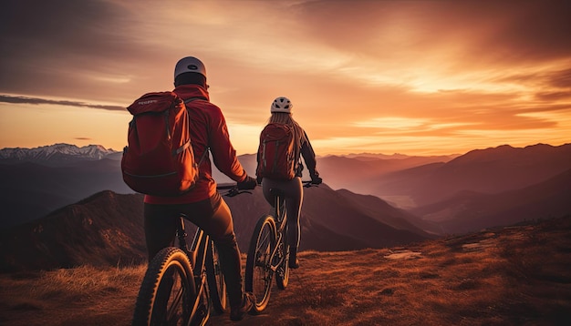 Close-up van man in sportkleding die achter de natuur staat met zwarte fiets Atleet fietser in outd