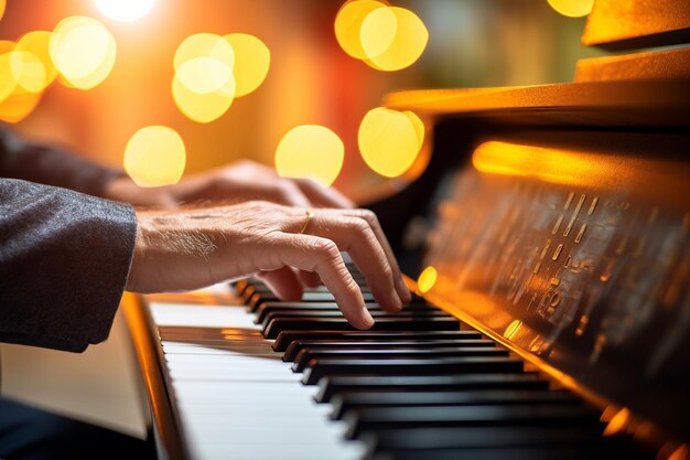 Close-up van mannelijke handen op de piano