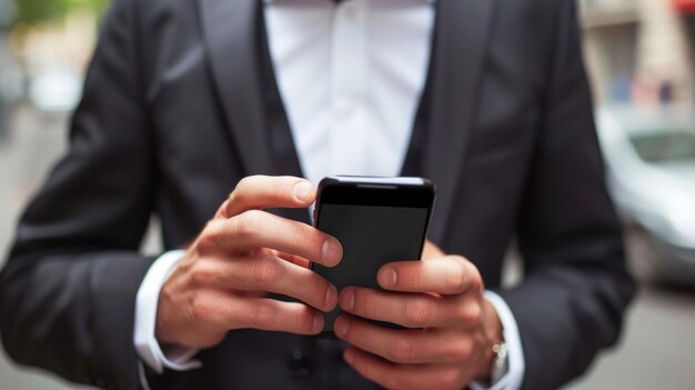 Close-up van mannen handen met smartphone zakenman