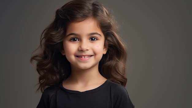 Foto close-up van meisje met witte huid bruin lang haar golvend haar en een heldere witte t-shirt geïsoleerd in