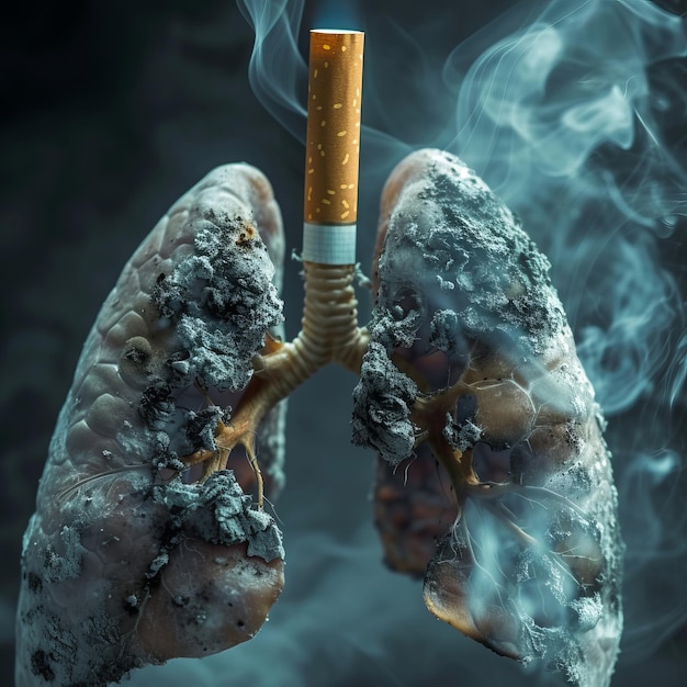 Close-up van menselijke longen beschadigd door het roken van sigaretten en rook