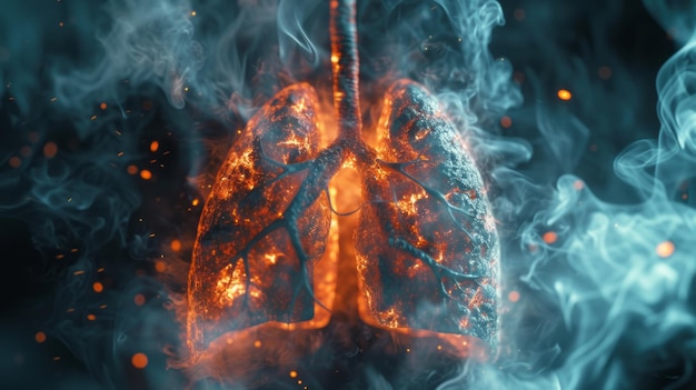 Close-up van menselijke longen beschadigd door het roken van sigaretten en rook
