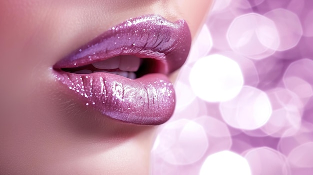 Close-up van mooie lippen met lichtroze lippenstift