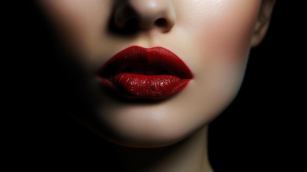 Close-up van mooie vrouwelijke lippen met rode lipstickgeneratieve ai