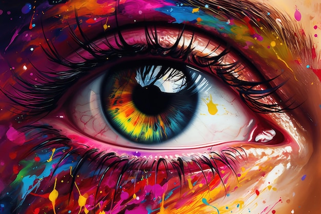 Close-up van multi kleurrijke oog gedetailleerde generatieve ai