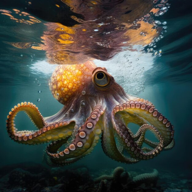 Close-up van octopus die onder water zwemt, gemaakt met behulp van generatieve AI-technologie