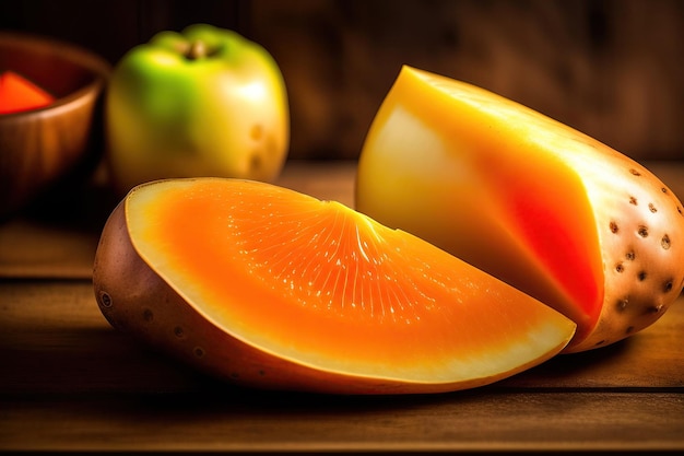 Close-up van ongeschilde aardappelen en wortels op een donkere houten achtergrond Het oogsten van groenten