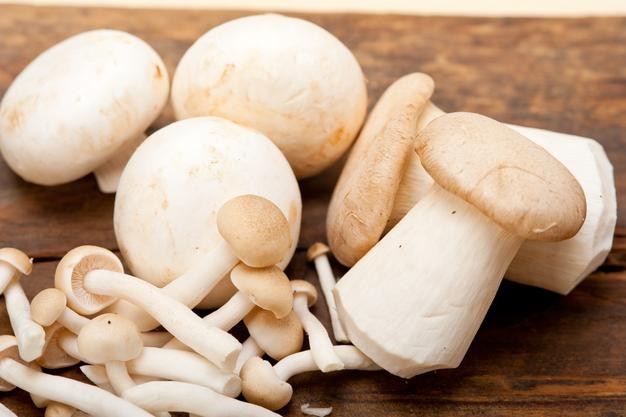 Close-up van paddenstoelen op tafel