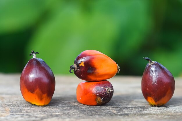 Close-up van palmolievruchten op tafel