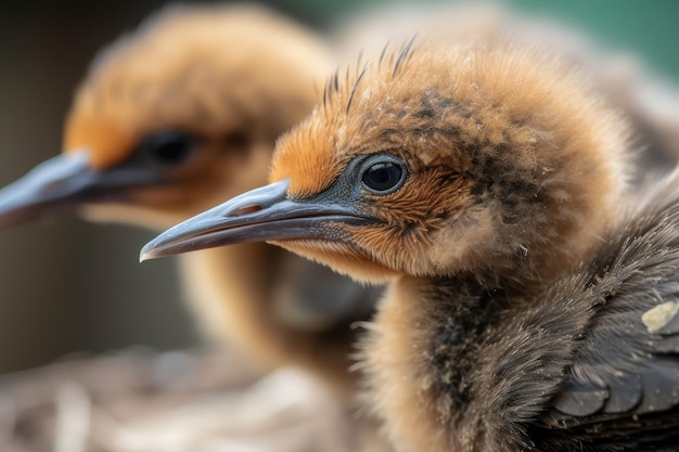 Close-up van pasgeboren vogels met hun snavel en veren in perfect detail gemaakt met generatieve AI