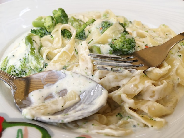 Foto close-up van pasta op een bord