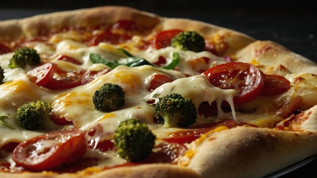 Close-up van pizza met broccoli en tomaten