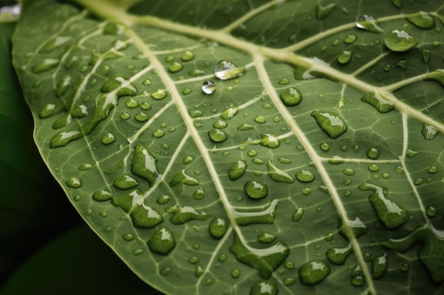 Close-up van plantenblad met waterdruppeltjes op het oppervlak