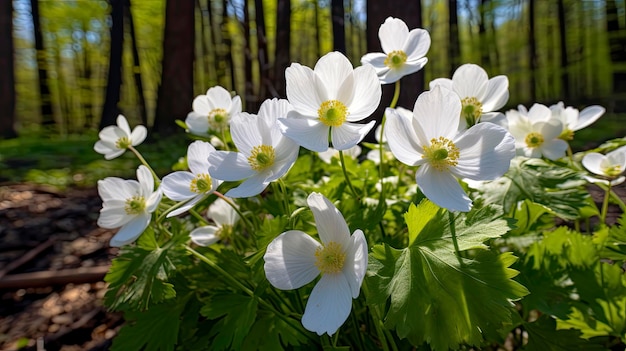 Close-up van prachtige anemonen Lente-elegantie in boszonlicht