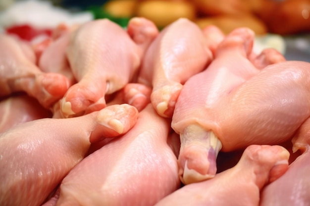 Close-up van rauwe kippenpootjes op een tafel