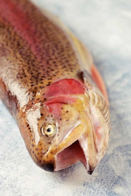 Close-up van rauwe zalm op tafel